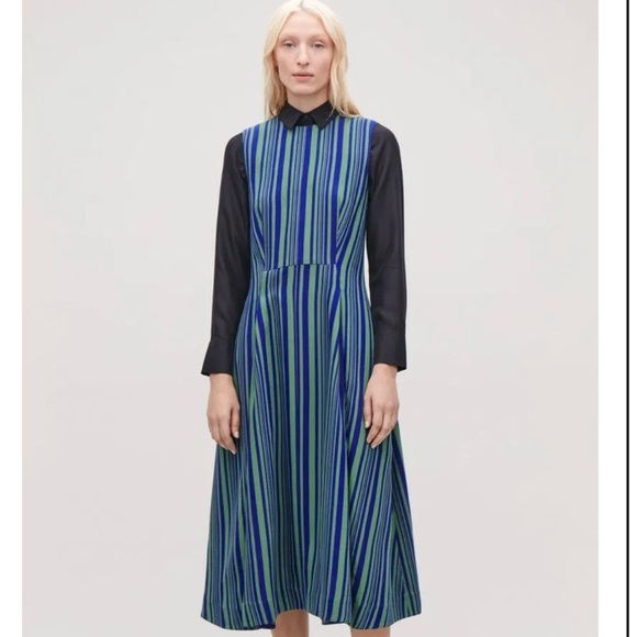 COS Blue Green Striped Sleeveless A-Line Dress Size US 6 - Picture 8 of 14